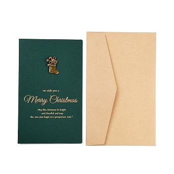 Rectangle Paper Greeting Card, with Envelope, Christmas Day Invitation Card, Christmas Socking, 170x105x3.5mm