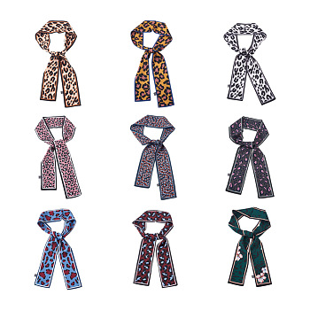 Givenny-EU 9Pcs 9 Color Silk Scarves Decorate, Scarf Necklaces, Leopard Print Pattern, Mixed Color, 45.28 inch(115cm), 7x0.05cm, 1pc/color, 9 Color, 9pcs/bag