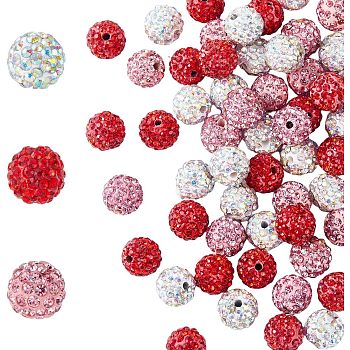 90Pcs 3 Colors Polymer Clay Rhinestone Beads, Pave Disco Ball Beads, Round, Mixed Color, PP13(1.9~2mm), 6 Rows Rhinestone, 10mm, Hole: 1.5mm, 30Pcs/color