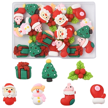 28Pcs 7 Styles Christmas Theme Opaque Resin Cabochons, Santa Claus & Gift Box & Christmas Tree, Mixed Shapes, Mixed Color, 20~25x15.5~26x6~9mm, 4pcs/style