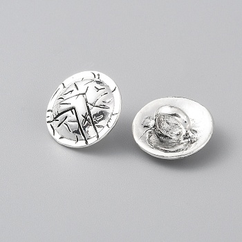 Alloy Shank Buttons, 1-Hole, Half Round with Shield Pattern, Antique Silver, 17x9.5mm, Hole: 5.5mm