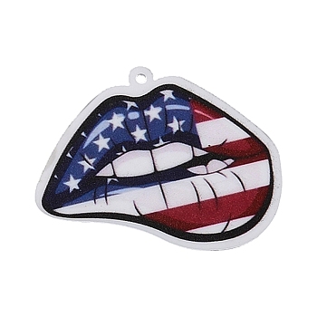 Independence Day Acrylic Pendants, American Flag, Lip, 33x40.5x2mm, Hole: 1.4mm