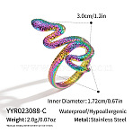 304 Stainless Steel Cuff Open Rings, Snake, PVD Vacuum Plating, Long-Lasting Plated, Rainbow Color, 30mm, Inner Diameter: 17.2mm(SO5972-3)