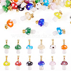 24Pcs 12 Colors Handmade Lampwork Pendants, Mushroom, with Rack Plating Brass Findings, Long-Lasting Plated, Golden, Mixed Color, 16~17x9.5~10.5mm, Hole: 4.5x3.5mm, 2pcs/color(LAMP-TA0001-77)