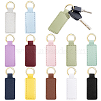 60Pcs 12 Colors PU Leather Keychains, with Iron Split Key Rings, Rectangle, Golden, Mixed Color, 90mm, 5pcs/color(KEYC-WA0001-04)