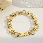 304 Stainless Steel Link Chain Bracelets for Women, Real 18K Gold Plated, Bicone, 7.87 inch(20cm)(BJEW-P391-02B-G)