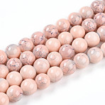 Baking Paint Glass Beads, Imitate Porcelain Beads, Round, Misty Rose, 9.5~10.5mm, Hole: 1.4mm(X1-DGLA-N003-10mm-C02)