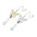 2Pcs 2 Colors 201 Stainless Steel Butterfly Shape & Rainbow Crystal Glass Hanging Suncatcher, Golden & Stainless Steel Color, 243mm, 1pc/color(HJEW-TA00445)