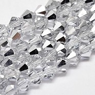 Electroplate Faceted Bicone Imitation Austrian Crystal Glass Beads Strands, Half Platinum Plated, Grade AA, 3x3mm, Hole: 1mm, about 120~125pcs/strand, 14.8 inch(X-GLAA-F029-3x3mm-B01)