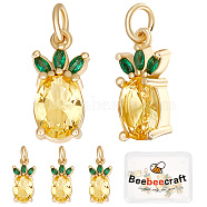 8Pcs Brass Micro Pave Gold Cubic Zirconia Charms, with Jump Rings, Nickel Free, Pineapple, Real 16K Gold Plated, 14.5x7x4.5mm, Jump Ring: 5x0.8mm, 3.4mm inner diameter(KK-BBC0004-75)