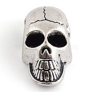 Tibetan Style Alloy Beads, Skull, Cadmium Free & Nickel Free & Lead Free, Antique Silver, 20x10x8.5mm, Hole: 4.5mm, about 170pcs/1000g(TIBE-S298-069AS-FF)