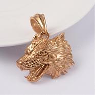 316L Surgical Stainless Steel Pendants, Wolf, Golden, 29x34x8mm, Hole: 7x12mm(STAS-L186-096G)