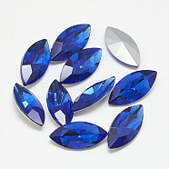 Pointed Back Glass Rhinestone Cabochons, Back Plated, Faceted, Horse Eye, Sapphire, 8x4x2mm(RGLA-T083-4x8mm-11)