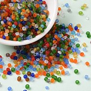 Frosted Colours Glass Seed Beads, Round Hole, Round, Colorful, 2.5~3x2~2.5mm, Hole: 1mm, about 17307Pcs/pound(SEED-A030-02B)