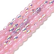 Baking Painted Glass Beads Strands, Imitation Opalite, Faceted, AB Color, Oval, Pink, 4x6mm, Hole: 0.8mm, about 69pcs/strand, 16.54~16.73''(42~42.5cm)(DGLA-D001-02D)