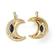 Brass Micro Pave Cubic Zirconia Pendants, Crescent Moon Charms, Real 18K Gold Plated, 23x15x5mm, Hole: 2.3x4mm(KK-E068-VF324)