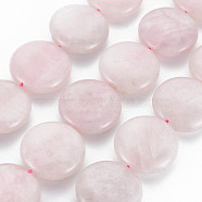 Natural Rose Quartz Beads Strands, Flat Round, 25x9~10mm, Hole: 1.2mm, about 16pcs/strand, 15.55 inch(39.5cm)(G-S359-344)