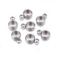201 Stainless Steel Tube Bails, Loop Bails, Ring, Stainless Steel Color, 9x6x2.5mm, Hole: 2mm, Inner Diameter: 4mm(STAS-O107-14P)