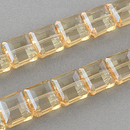 Electroplate Faceted Transparent Glass Beads Strands, Square, Champagne Yellow, 13x13x7.5mm, Hole: 2mm, about 40pcs/strand, 19.6 inch(EGLA-S087-01)