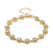 Rack Plating Brass Pave Clear Cubic Zirconia Flower Link Chain Bracelets for Women, Cadmium Free & Lead Free, Long-Lasting Plated, Real 18K Gold Plated, 7-1/8 inch(18cm)(BJEW-R317-15G)