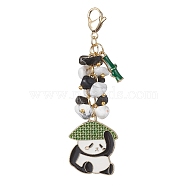 Panda Alloy Enamel Pendant Decorations, Natural Obsidian & Synthetic White Howlite Chip Beads and 304 Stainless Steel Lobster Claw Clasps Charms, White, 74mm(HJEW-JM01275-05)