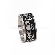 Stainless Steel Enamel Triquetra/Trinity Knot Finger Rings, Heart Crown Claddagh Ring, Stainless Steel Color, Inner Diameter: 21mm(PW-WG80958-09)