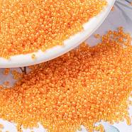 MIYUKI Round Rocailles Beads, Japanese Seed Beads, (RR385) Fancy Lined Orange, 15/0, 1.5mm, Hole: 0.7mm, about 27777pcs/50g(SEED-X0056-RR0385)