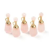Faceted Natural Rose Quartz Pendants, Openable Perfume Bottle, with Golden Tone Brass Findings, 41~43x16~17x15~16mm, Hole: 10mm, capacity: 1ml(0.03 fl. oz)(G-H252-A04)