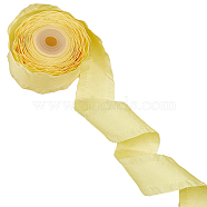 Ruffled Polyester Ribbon, Garment Decoration, Yellow, 1-1/2 inch(38mm), about 10 yards/roll(OCOR-WH0047-79)