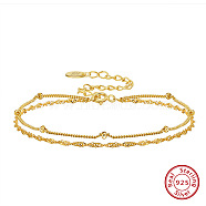 925 Sterling Silver Rope & Satellite Chains Double-Layer Multi-strand Bracelet, with S925 Stamp, Real 14K Gold Plated, 6-3/4 inch(17.2cm)(STER-M116-06G)