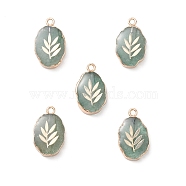 Natural Green Strawberry Quartz Pendants, Oval Charms with Golden Brass Edge, 22x13x3~5.5mm, Hole: 1.8mm(G-K333-01G)