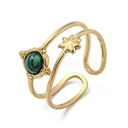 304 Stainless Steel with Synthetic Malachite Ring, US Size 6(16.5mm)(RJEW-Z031-01I-03)