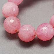 Natural White Jade Bead Strands, Dyed, Faceted, Round, Pearl Pink, 12mm, Hole: 1mm, 32pcs/strand, 14.6 inch(G-R166-12mm-25)