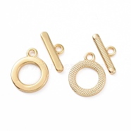 Brass Toggle Clasps, Ring, Real 18K Gold Plated, Bar: 17.5x6x2mm, Hole: 2mm, Ring: 18x14x2mm, hole: 2mm(KK-E068-VC178)