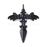 Alloy Pendants, Cadmium Free & Nickel Free & Lead Free, Sword with Wing, Black, 44x34x7.5mm, Hole: 4mm(PALLOY-F018-09EB)