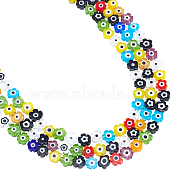 2 Strands Handmade Lampwork Beads Strands, Flower with Evil Eye, Colorful, 7~9x7~9x3mm, Hole: 0.8mm, about 50~52pcs/strand, 14.57 inch~15.35 inch(37~39cm)(LAMP-NB0001-66B-01)