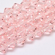 Imitate Austrian Crystal Bicone Glass Beads Strands, Grade AA, Faceted, Pink, 4x4mm, Hole: 1mm, about 82~85pcs/strand, 30.5~31cm(GLAA-F029-4x4mm-15)