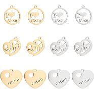 Unicraftale 12Pcs 6 Style 304 Stainless Steel Pendants, Mixed Shapes, for Mother's Day, Flat Round & Heart, Golden & Stainless Steel Color, 17.5~19x15.5~20x1~1.5mm, Hole: 1.4~1.6mm, 2pcs/style(STAS-UN0039-83)