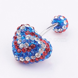 Austrian Crystal Belly Rings, with 316 Stainless Steel and Polymer Clay, Round, Colorful, Size: Length: about 27mm long(X-SWAR-G017-3)