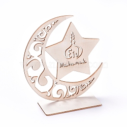 Eid Mubarak Wooden Ornaments, Ramadan Wood Tabletop Decoration, Moon with Star, Blanched Almond, 150x140x2.5mm(WOOD-D022-A07)