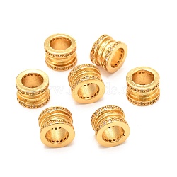 Brass Micro Pave Clear Cubic Zirconia European Beads, Long-Lasting Plated, Large Hole Bead, Column, Real 18K Gold Plated, 10x7mm, Hole: 6mm(ZIRC-P086-34G)