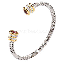 January Twisted Stainless Steel Rhinestone Open Cuff Bangles, Torque Bangles for Women(VG2033-1)