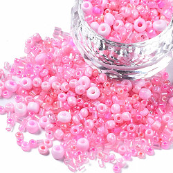 Glass Seed Beads, Mixed Style, Mixed Shapes, Hot Pink, 1~7x2~4mm, Hole: 0.7~1mm, about 450g/pound(SEED-S059-010)
