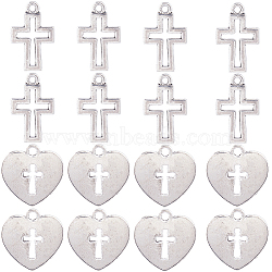 100Pcs 2 Styles Tibetan Style Alloy Pendants, Cross & Heart, Antique Silver, 17~17.5x11~16x1~1.5mm, Hole: 1.4~1.8mm, 50pcs/style(FIND-SC0006-65)