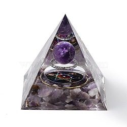 Orgonite Pyramid Resin Energy Generators, Reiki Natural Amethyst Chips Inside for Home Office Desk Decoration, 60x60x59mm(AJEW-D056-01H)