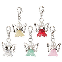 Angel Glass Pendant Decoration, for Backpack Key Chain Ornaments, with Zinc Alloy Lobster Claw Clasps, Mixed Color, 35mm(HJEW-JM02291)