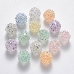 Transparent Acrylic Beads, with Glitter Powder and Crystal Rhinestone, Imitation Candy Food Style, Half Drilled, Round, Mixed Color, 15mm, Half Hole: 1.8mm(TACR-R141-01A)