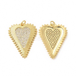 Rack Plating Brass Micro Pave Clear Cubic Zirconia Pendants, Cadmium Free & Lead Free, Sacred Heart Charm, with Jump Ring, Real 18K Gold Plated, 31.5x24x2.5mm, Hole: 3.5mm(KK-I699-04G)