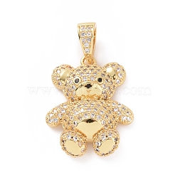 Brass Cubic Zirconia Pendants, Golden, Bear Charm, Clear, 24x19x5mm, Hole: 4x6.5mm(ZIRC-K089-16G-01)