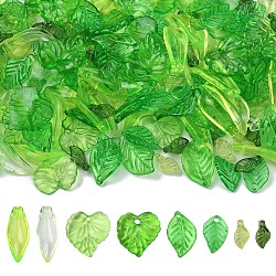 240Pcs 8 Styles Transparent Acrylic Pendants, Leaf Charms, Green, 9.7~21.5x5.5~16x1.5~3.6mm, Hole: 1.2~2mm, 30pcs/style(TACR-YW0002-48)
